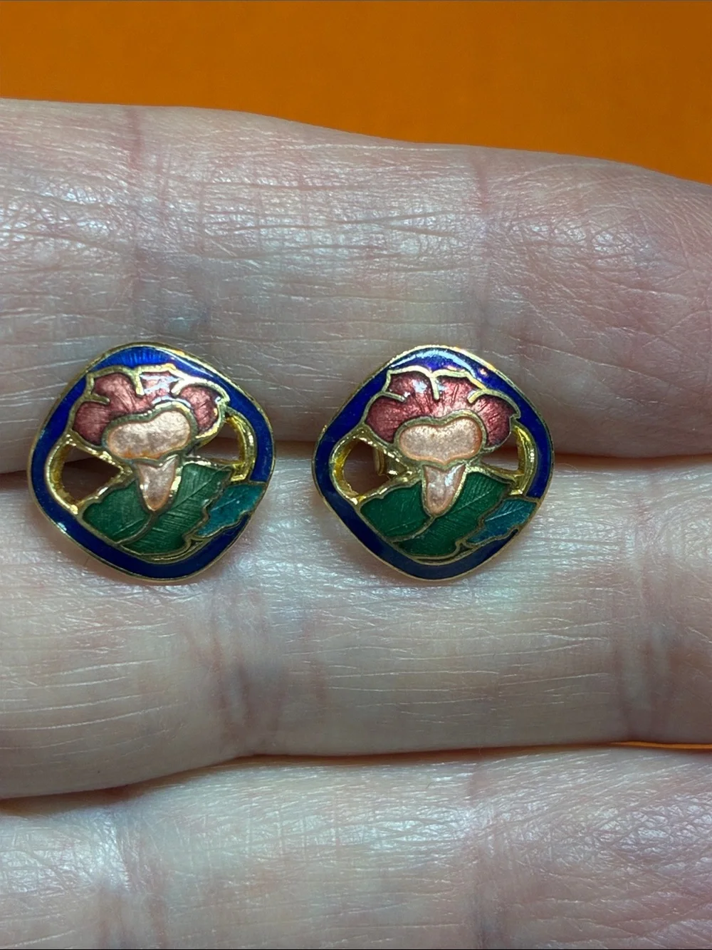 Floral Enamel Stud Earrings in Blue, Pink & Green
